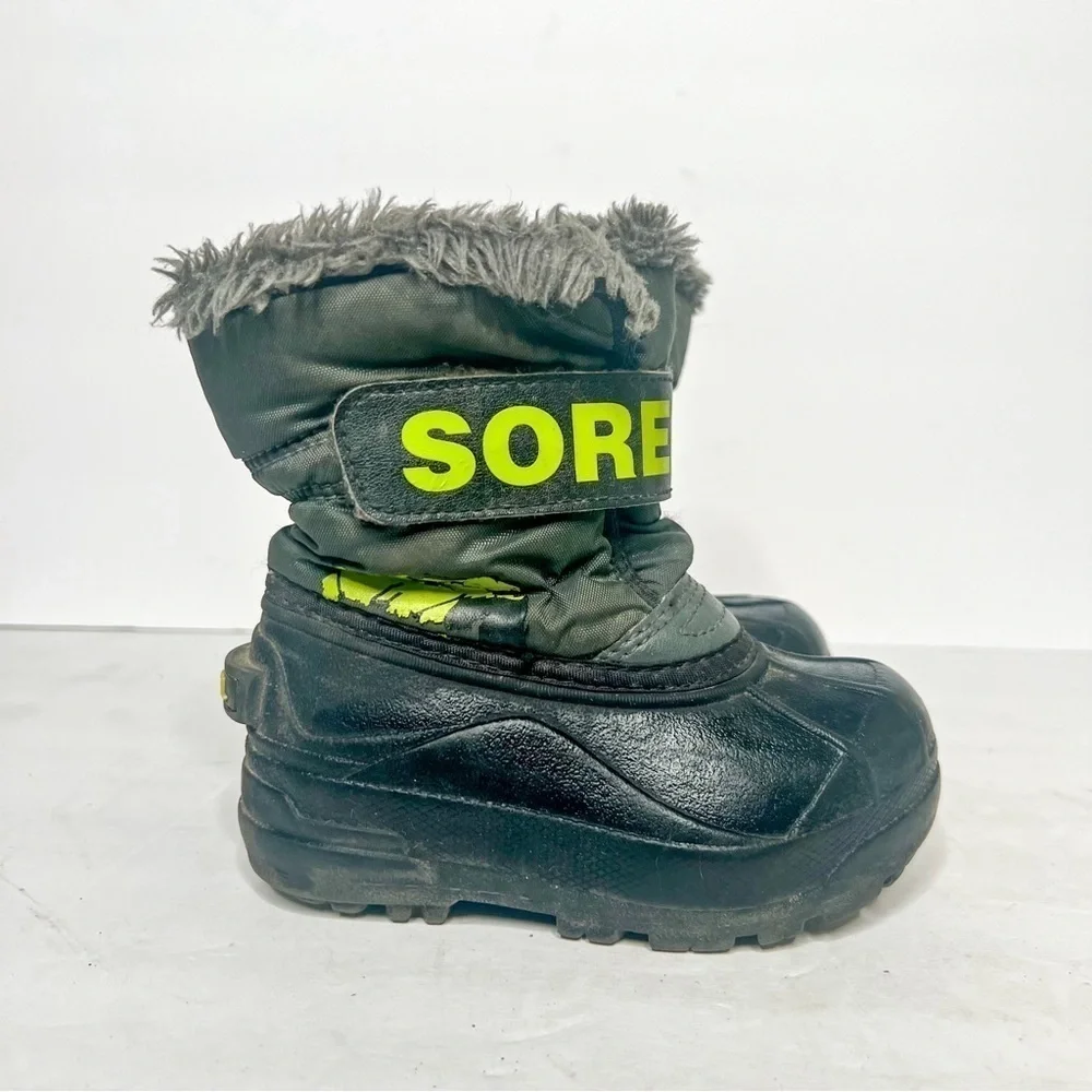 Sorel Snow Commander Snow Boots Winter Boys Toddler Black Green